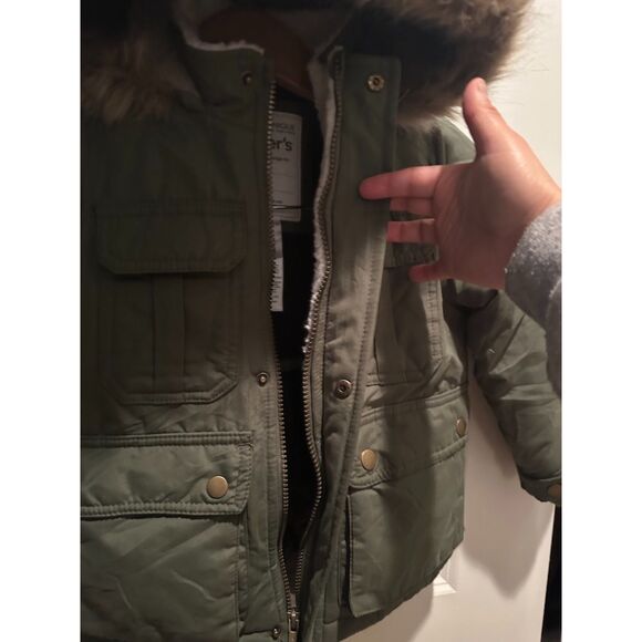 Carter's Army Green Puffer Unisex Parka Jacket w/ Faux Fur Size S/4 - Picture 2 of 12